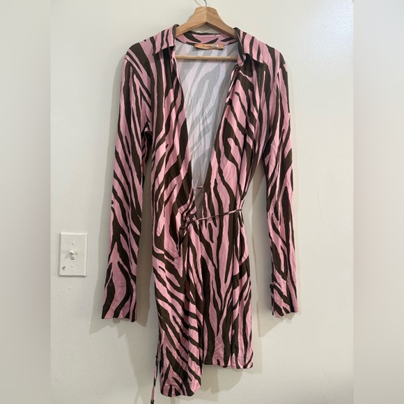The Andamane Dresses & Skirts - The andamane Pink & Brown Zebra-Print Long Sleeve Wrap Dress